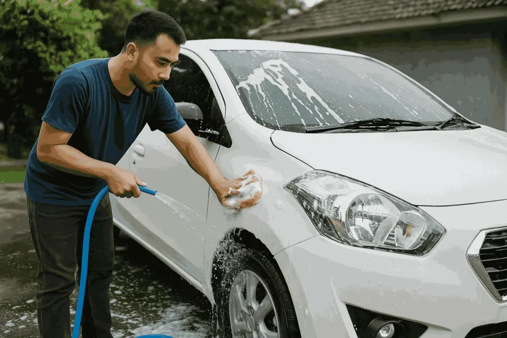 mencuci mobil di rumah